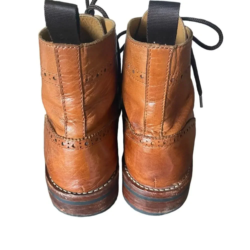 Strivers Row by Hoax Cognac Brown Wingtip leather lace up Boots size 44
